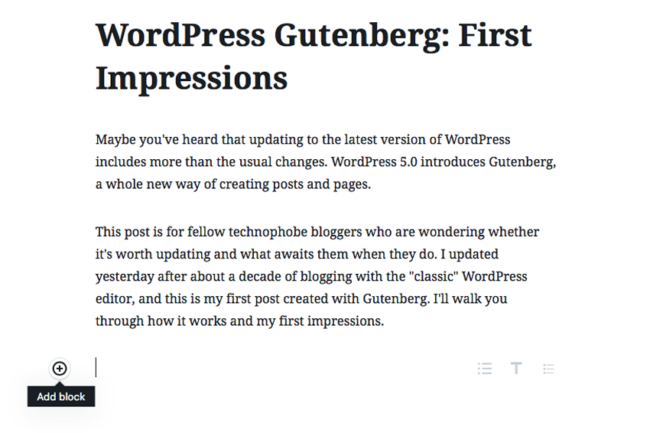 Add Block button in Gutenberg