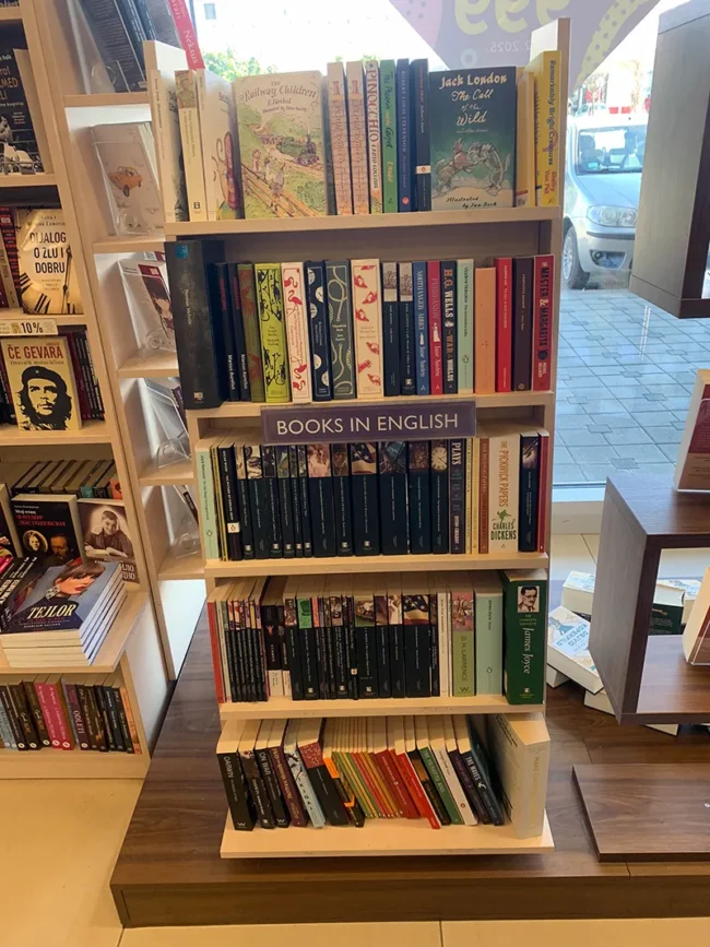 books in english in a serbian bookshop